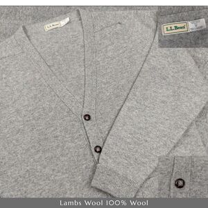 VTG LL Bean Cardigan Men's Med Tall Gray Lamb's Wool Leather Button USA Grandpa